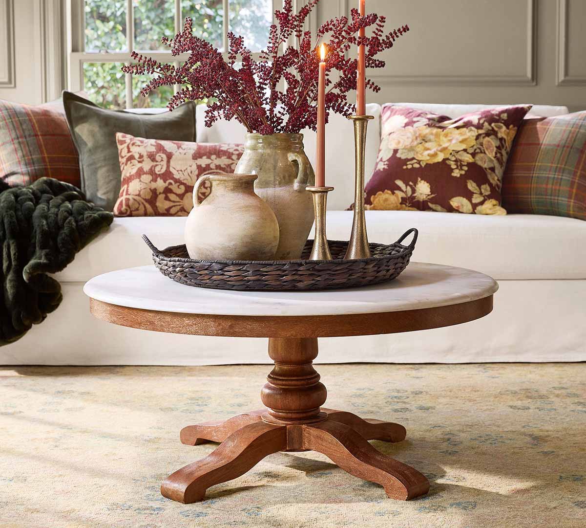 Pottery Barn Scarlett Round Marble Coffee Table (36") best marble coffee tables