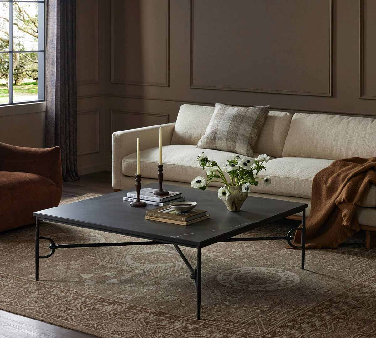 Pottery Barn Sharine Square Marble Coffee Table (48.5) Gray Italian Marble best marble coffee tables