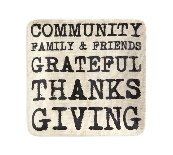 Pottery Barn THANKSGIVING SENTIMENT APPETIZER PLATE, SET OF 4