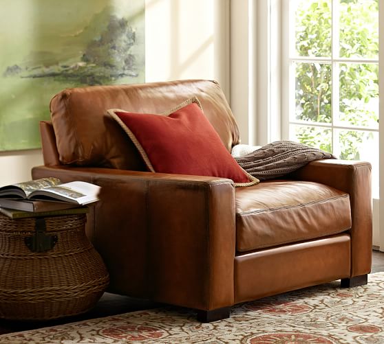 Pottery Barn TURNER SQUARE ARM LEATHER ARMCHAIR pottery barn warehouse clearance sale