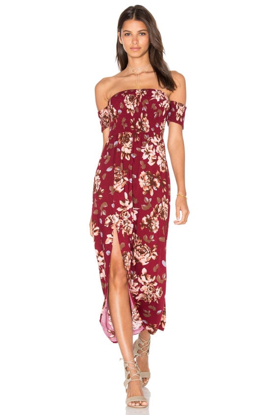 REVERSE Taylor Off The Shoulder Dress Burgundy Floral maxi dresses fall 2016 wedding guest season