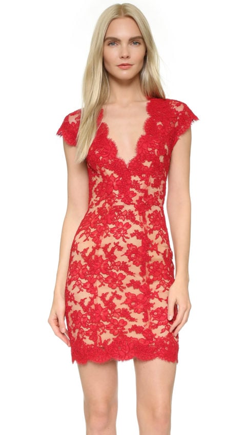 Reem Acra Lace Cocktail Dress Red  lace dresses fall wedding guest 