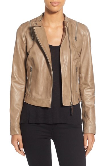Rudsak Zip Detail Leather Moto Jacket Beige leather moto jackets fall 2016