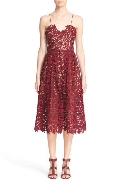 SELF-PORTRAIT 'Azaelea' Lace Fit & Flare Dress Burgundy lace dresses fall wedding guest season