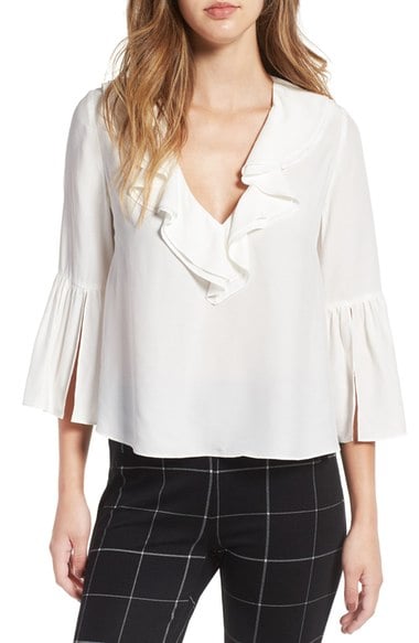 STOREE Ruffle V-Neck Top White bell sleeve tops for fall 2016