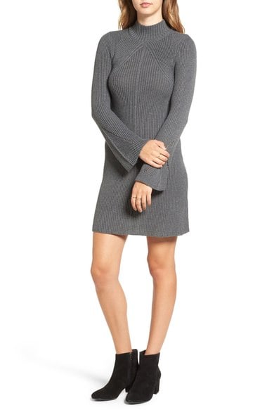 Sequin Hearts Bell Sleeve Knit Sweater Dress Dark Grey sweater dresses fall 2016