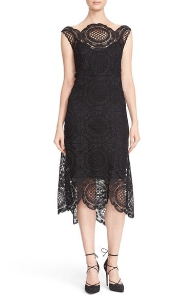 Tracy Reese Crochet Lace Scalloped Hem Midi Dress Black lace dresses fall wedding guest 