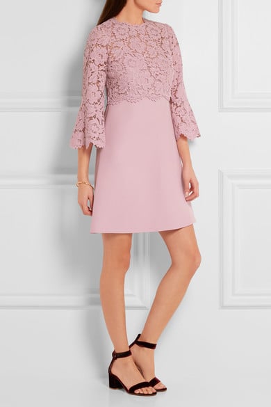 VALENTINO Bell-sleeve corded lace and crepe mini dress pink bell sleeve dresses 