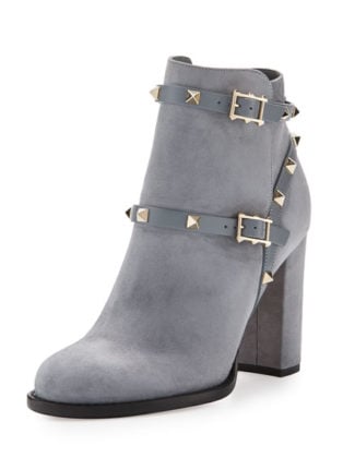 Valentino Rockstud Suede 100mm Ankle Boot Light Gray ankle boots fall 2016