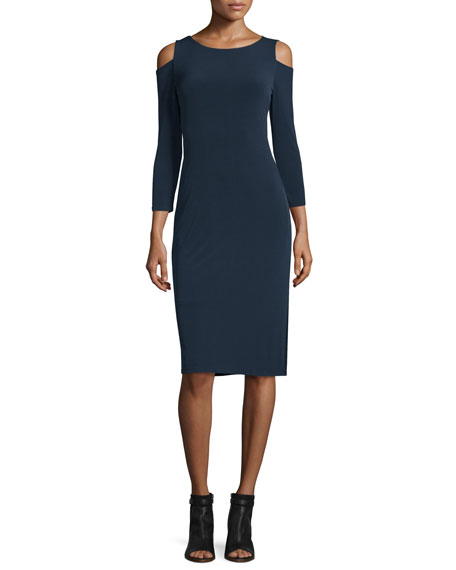 Velvet Valentina Cold-Shoulder Sheath Dress Ink Blue cold shoulder dresses fall wedding guest