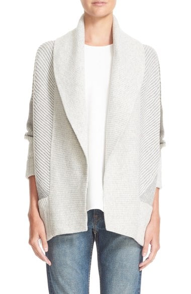 Vince Colorblock Rib Circle Wool & Cashmere Cardigan Heather Cloud Steel cashmere cardigans fall 2016