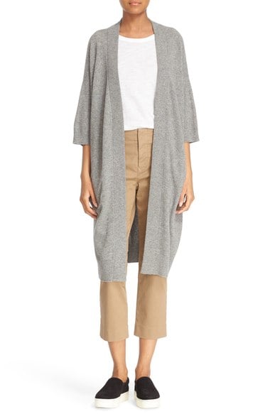 Vince Elbow Sleeve Long Cashmere Cardigan Heather Stone cashmere cardigans fall 2016
