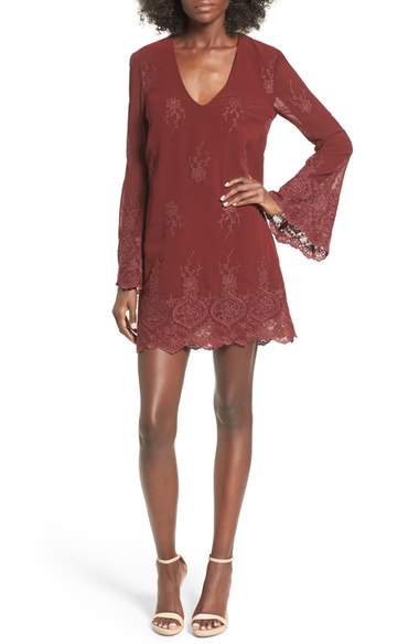 Wayf 'Halifax' Embroidered Bell Sleeve Shift Dress BurgundyWayf 'Halifax' Embroidered Bell Sleeve Shift Dress Burgundy bell sleeve dresses fall 2016