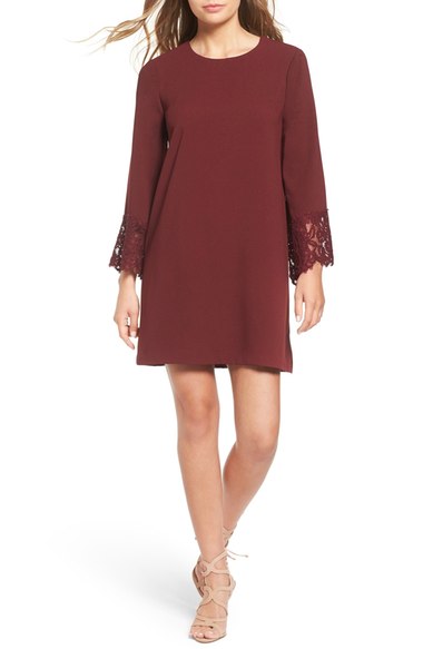 Wayf 'Sutton' Lace Trim Shift Dress Burgundy lace dresses fall wedding guest