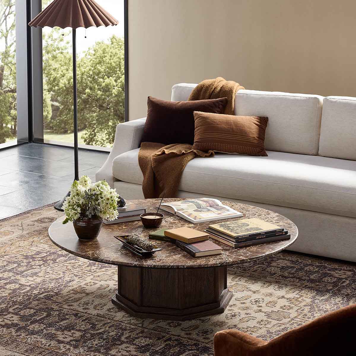 West Elm Solara Round Marble Coffee Table (50") best marble coffee tables