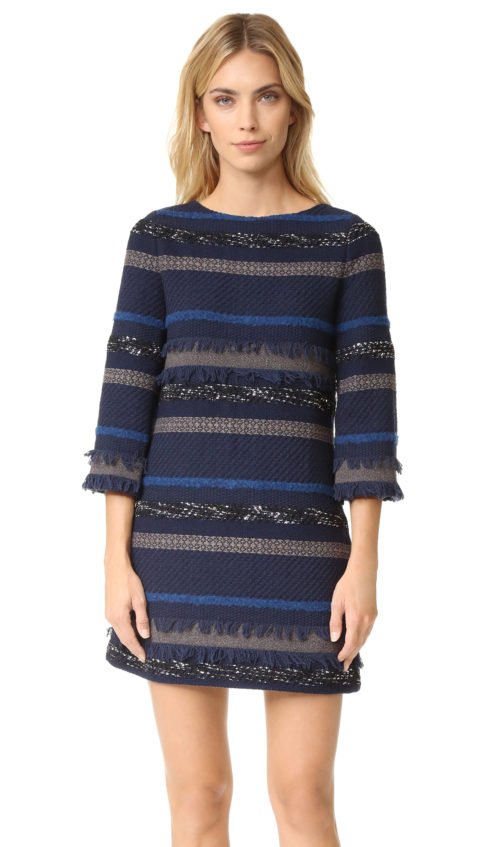 alice + olivia Evelina Bell Sleeve A Line Dress Blue Multi bell sleeve dresses fall 2016