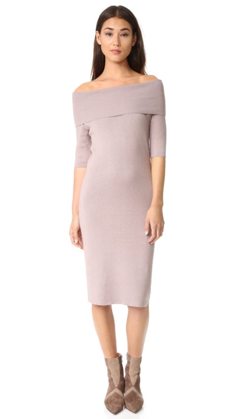 cupcakes and cashmere Jason Off Shoulder Sweater Dress Pebble sweater dresses fall 