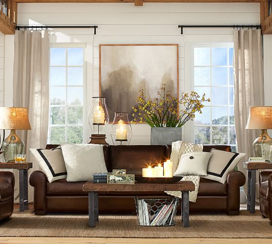 Pottery Barn TURNER ROLL ARM LEATHER SLEEPER SOFA pottery barn warehouse clearance sale