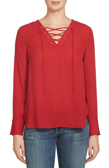 1.State Lace-Up Blouse Wild Crimson lace-up tops fall 2016