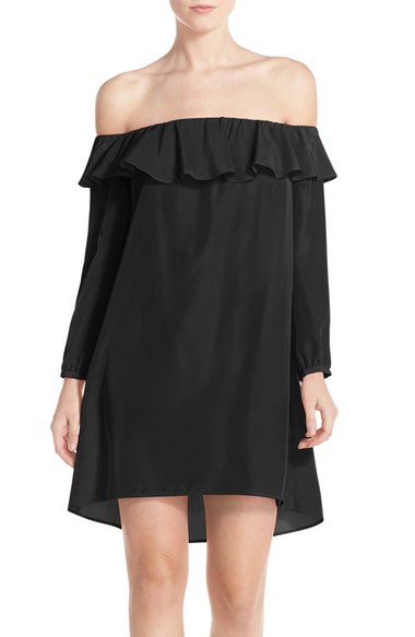 A by Amanda 'Joanna' Ruffle Off the Shoulder Dress Black off the shoulder dresses fall wedding guest