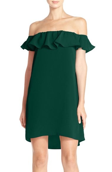 A by Amanda 'Joanna' Ruffle Off-the-Shoulder Shift Dress Jade off the shoulder dresses fall wedding guest season