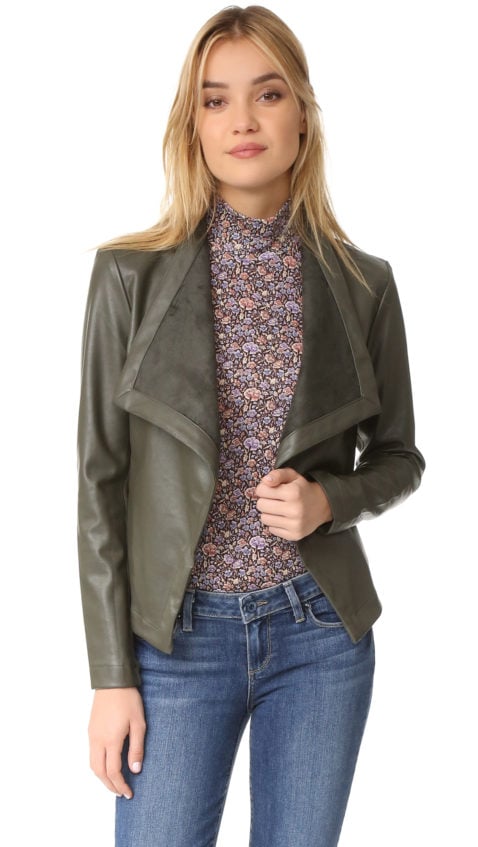 BB Dakota Peppin Drape Front Faux Leather Jacket Army Green Shopbop event of the season sale