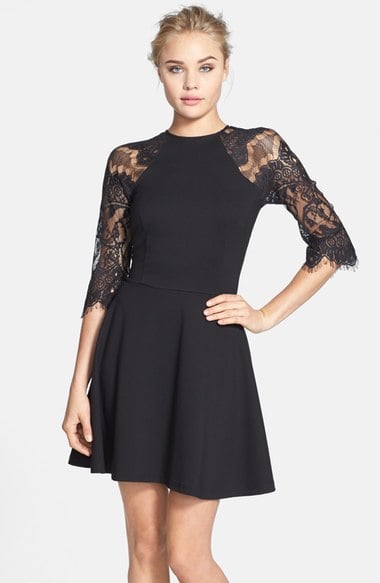 BB Dakota 'Yale' Lace Panel Fit & Flare Dress Black fit and flare dresses fall wedding guest season 