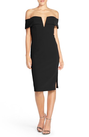 Bardot 'Candice' Crepe Midi Dress Black off the shoulder dresses fall wedding guest 