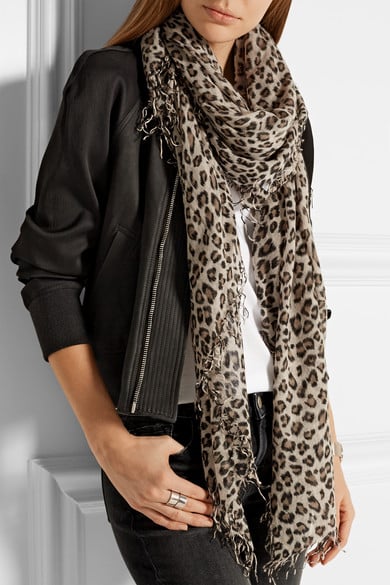 CHAN LUU Leopard-print cashmere and silk-blend scarf blanket scarves fall thanksgiving
