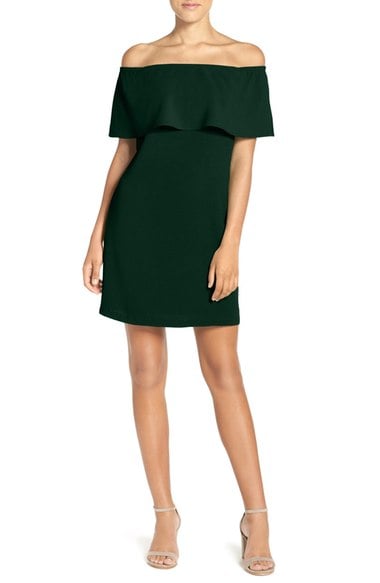 Charles Henry Off the Shoulder Woven A-Line Dress Pine Green off the shoulder dresses fall wedding guest 