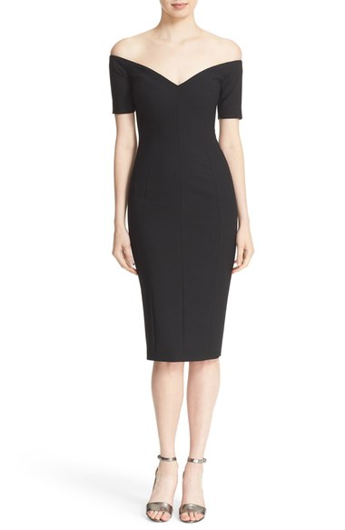 Cinq à Sept 'Jolie' Off the Shoulder Sheath Dress Black off the shoulder dresses for fall wedding guest season