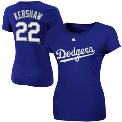 Clayton Kershaw Los Angeles Dodgers Majestic Women's Name and Number T-Shirt - Royal