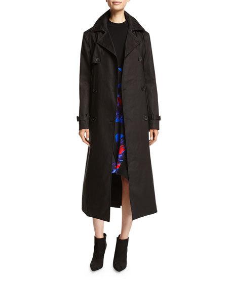 DKNY Belted Double-Breasted Cotton Trenchcoat Black trench coats fall 2016