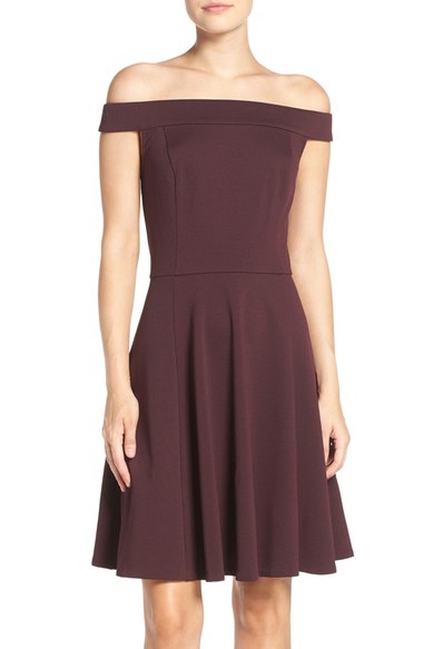 ECI Off the Shoulder Knit Fit & Flare Dress Burgundy off the shoulder fall wedding guest dresses 2016