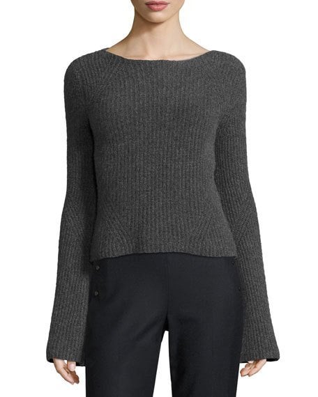 Elie Tahari Maeve Ribbed Cashmere Sweater Charcoal Melange bell sleeve sweaters fall 2016