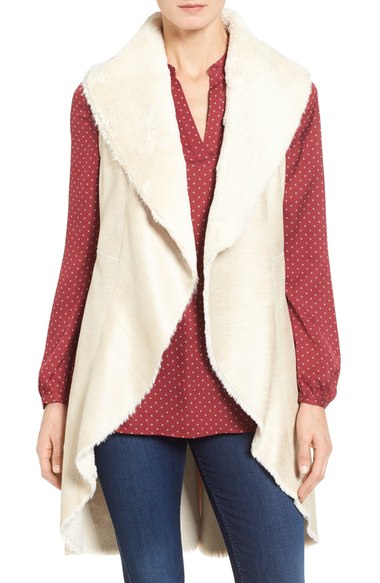 Eliza J Foiled Faux Shearling Vest Gold faux fur vests fall 2016