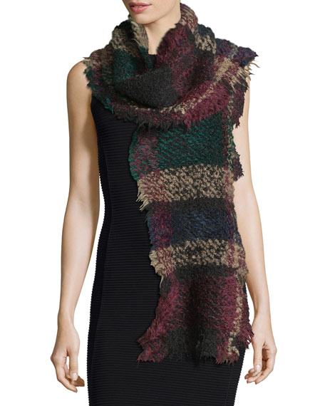 Faliero Sarti L'Acessorio Exagere Fuzzy Plaid Raw-Edge Scarf Multicolor blanket scarves fall 2016
