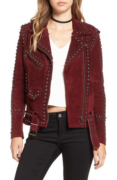 For Love & Lemons 'Jameson' Studded Suede Moto Jacket Burgundy suede moto jackets fall 2016
