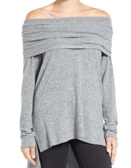 Gibson Convertible Neckline Cozy Fleece Tunic Heather Light Grey off the shoulder casual tunics fall 2016