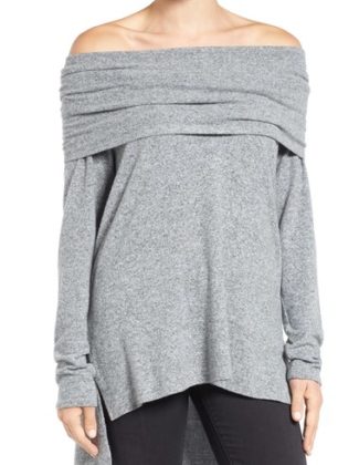 Gibson Convertible Neckline Cozy Fleece Tunic Heather Light Grey off the shoulder casual tunics fall 2016