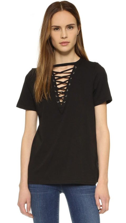 Glamorous Lace Up Tee Black lace-up tops fall