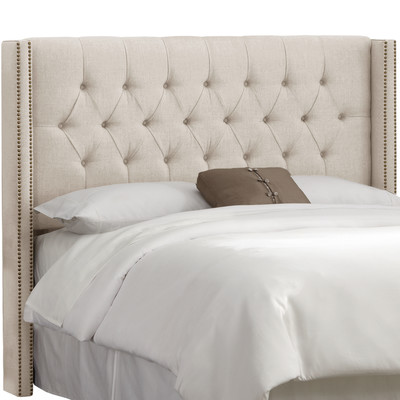 Grammont Tufted Linen Upholstered Headboard Talc Nailhead Trim by House of Hampton T Wayfair