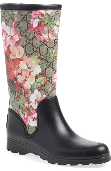 Gucci 'Prato - GG Blooms' Rain Boot (Women) Black Floral designer rain boots fall 2016