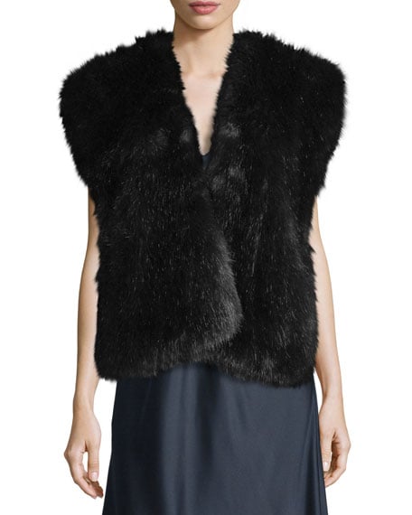 Helmut Lang Faux-Fur Surplice Vest Midnight Navy faux fur vests fall 2016