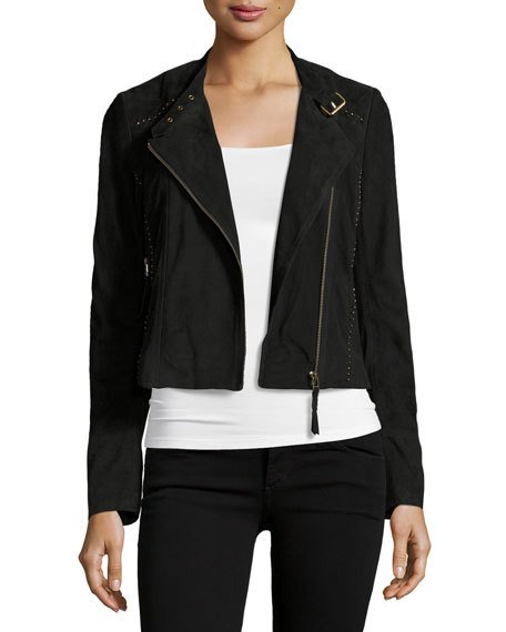 Joie Badru Studded Moto Jacket Caviar suede moto jackets fall 2016