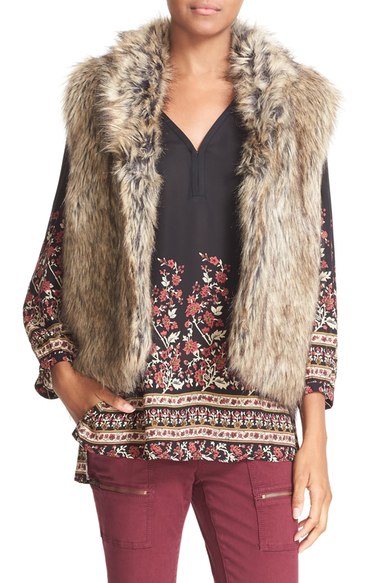 Joie 'Pruce' Reversible Faux Fur & Knit Vest Natural Heather Mushroom Knit faux fur vests fall 2016