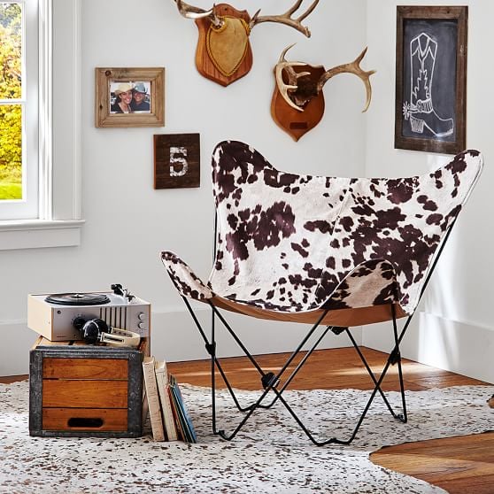 Junk Gypsy Faux Cowhide Butterfly Chair Pottery Barn Teen seating sale
