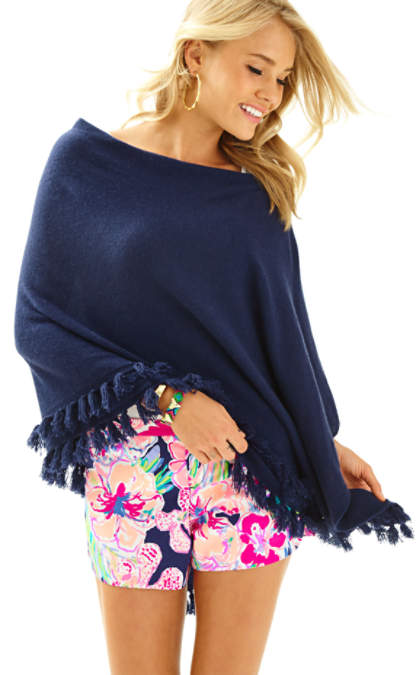 Lilly Pulitzer LIMONADA CASHMERE WRAP True Navy Blue capes fall 2016 thanksgiving 