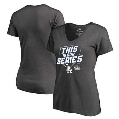 Los Angeles Dodgers Women's 2016 League Championship Series Participant Slim Fit V-Neck T-Shirt - Heather Gray
