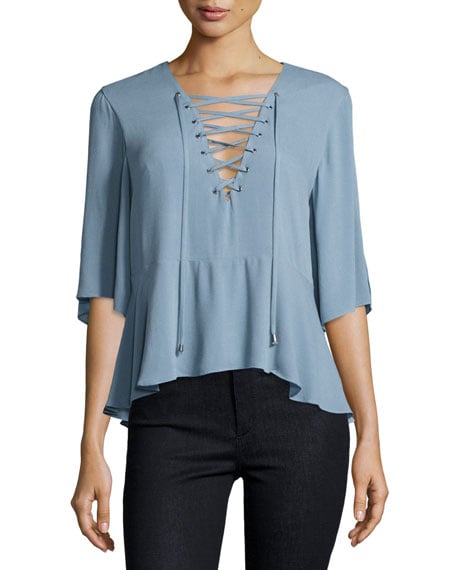 Lovers And Friends Boulevard Lace-Up Top Dusty Blue lace-up tops fall 2016